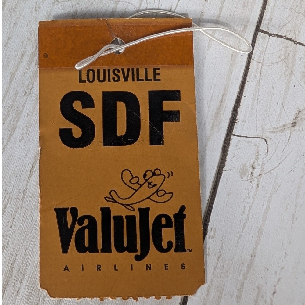 ValuJet Airlines Luggage Tag Louisville SDF Vintage Orange Aviation Collectible